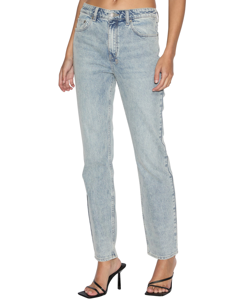 Womens Straight Up Worn Slim Straight Denim Jeans - Denim