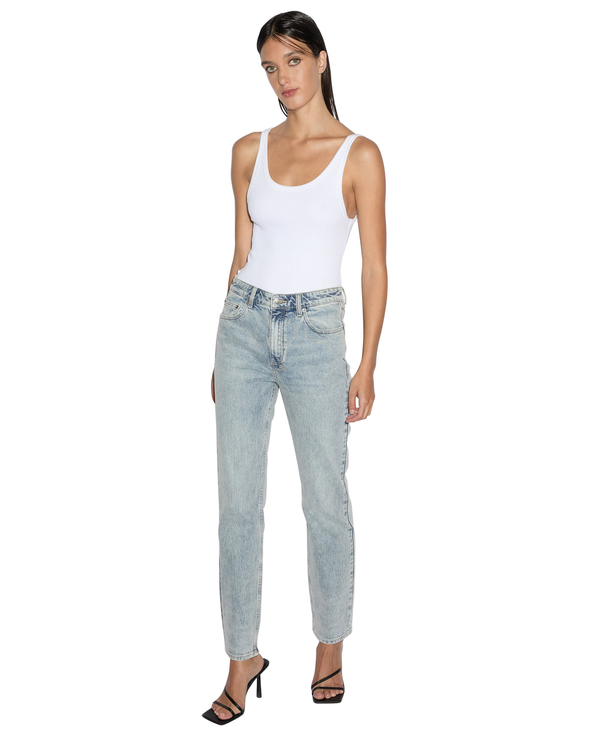 Womens Straight Up Worn Slim Straight Denim Jeans - Denim