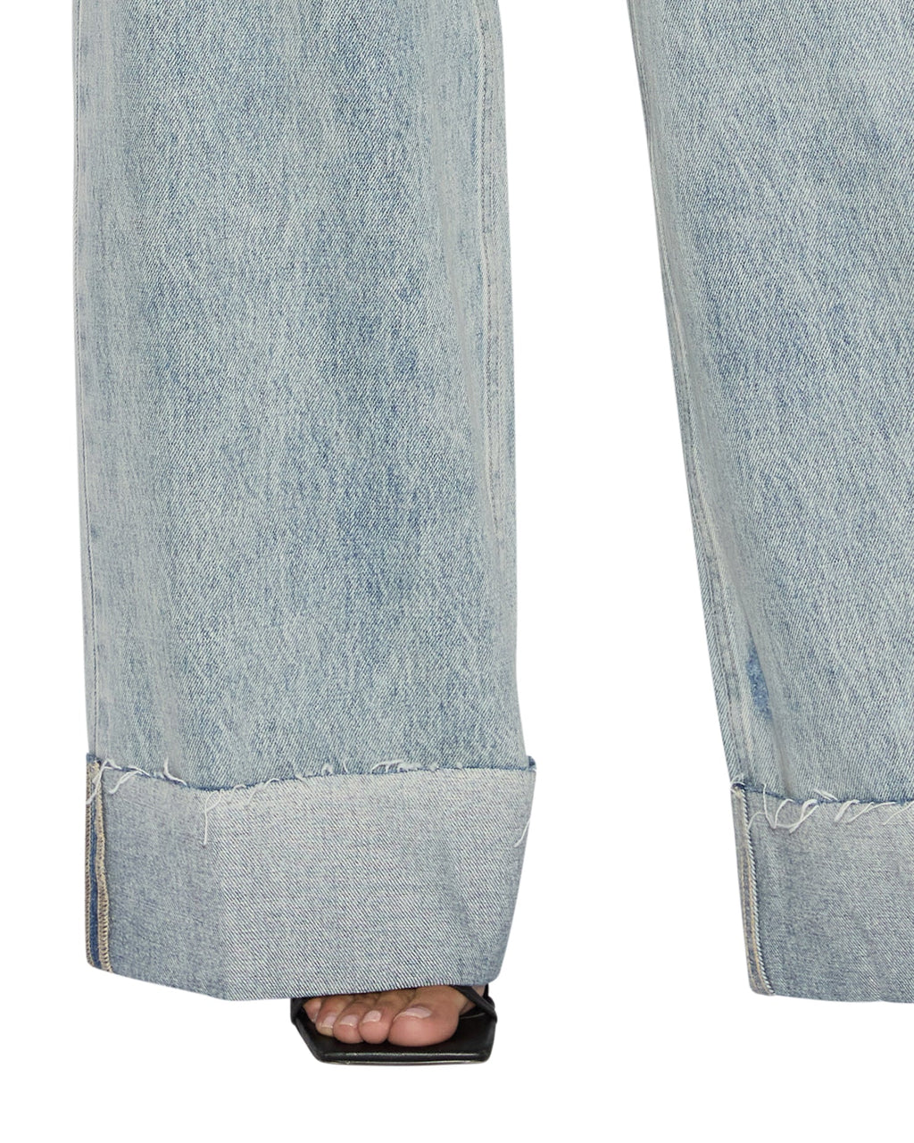 Womens Strider Worn Cuffed Wide Denim Jeans - Denim