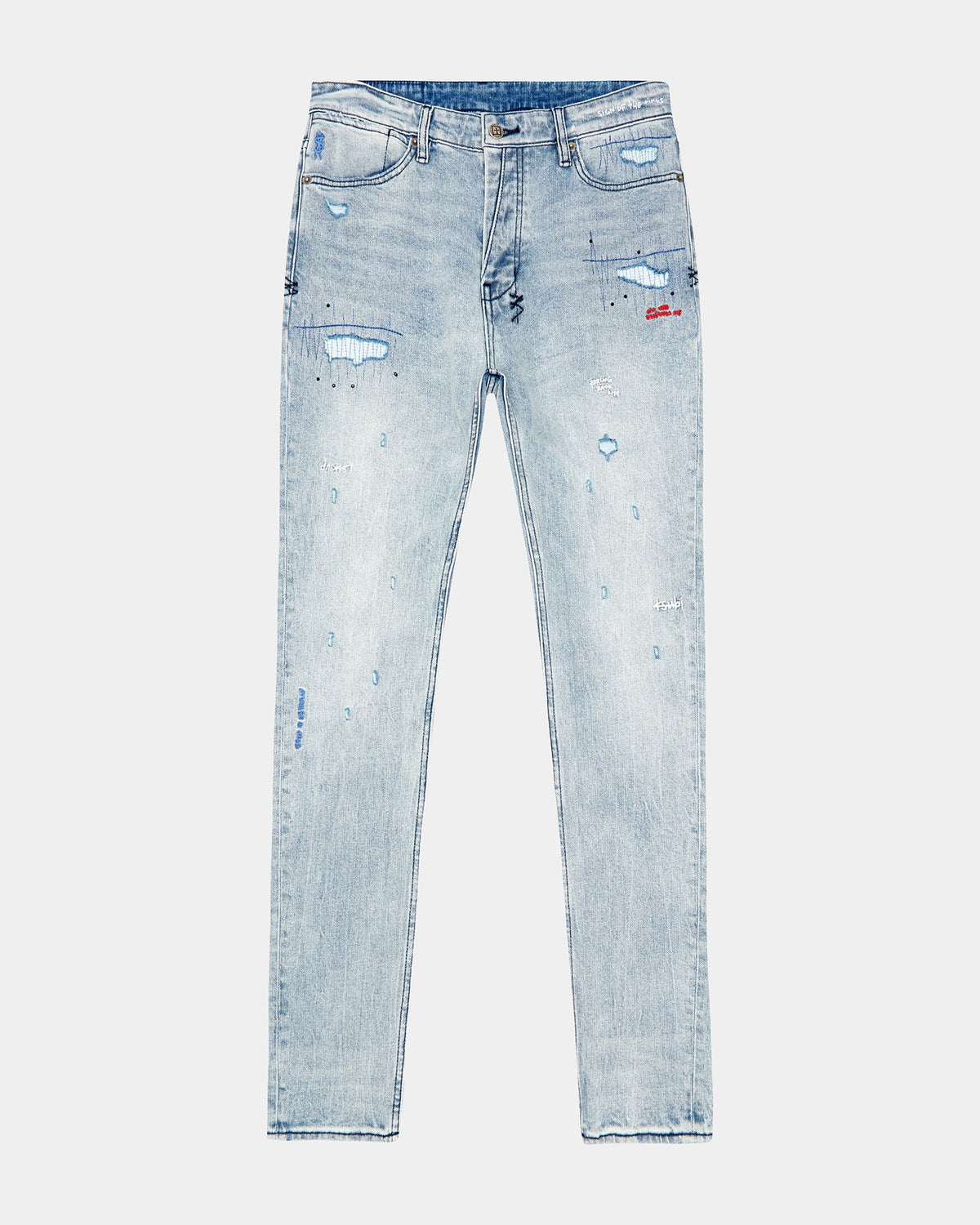 Mens Van Winkle Skribed Blu Skinny Denim Jeans - Denim