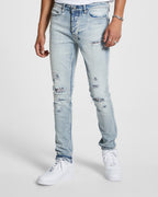 Mens Van Winkle Fire Patch Punk Blu Skinny Denim Jeans - Denim