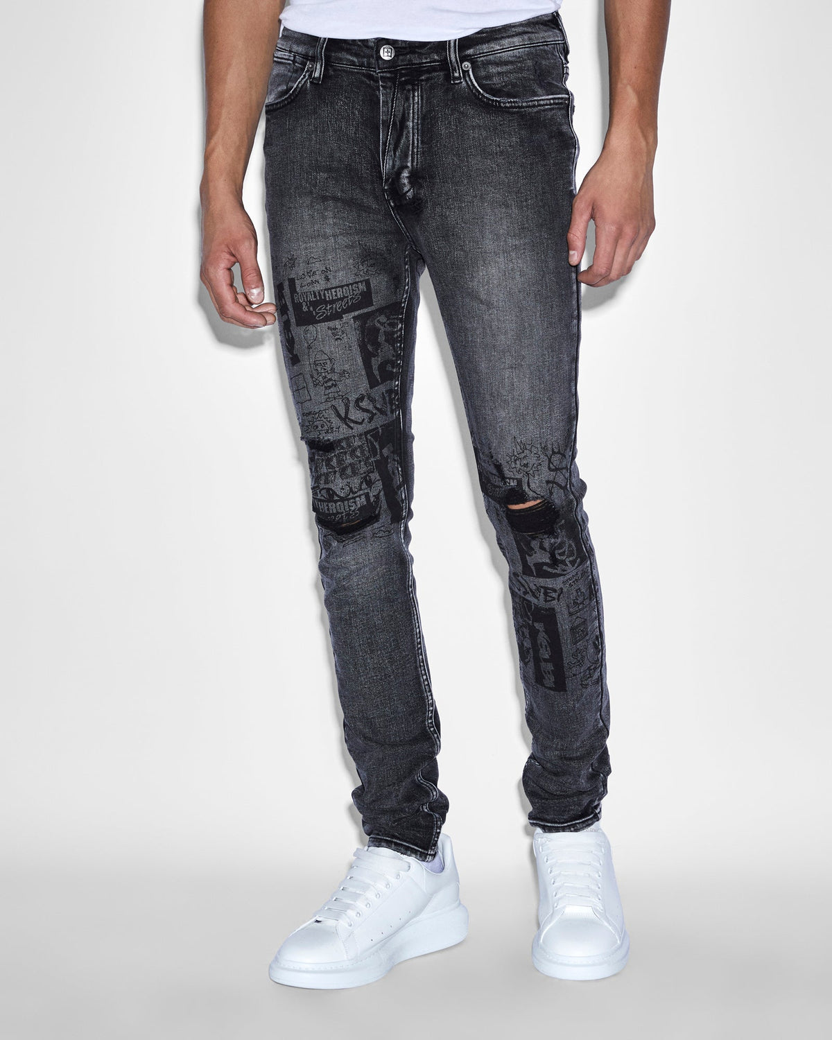 Mens Van Winkle Mash Up Skinny Denim Jeans - Black