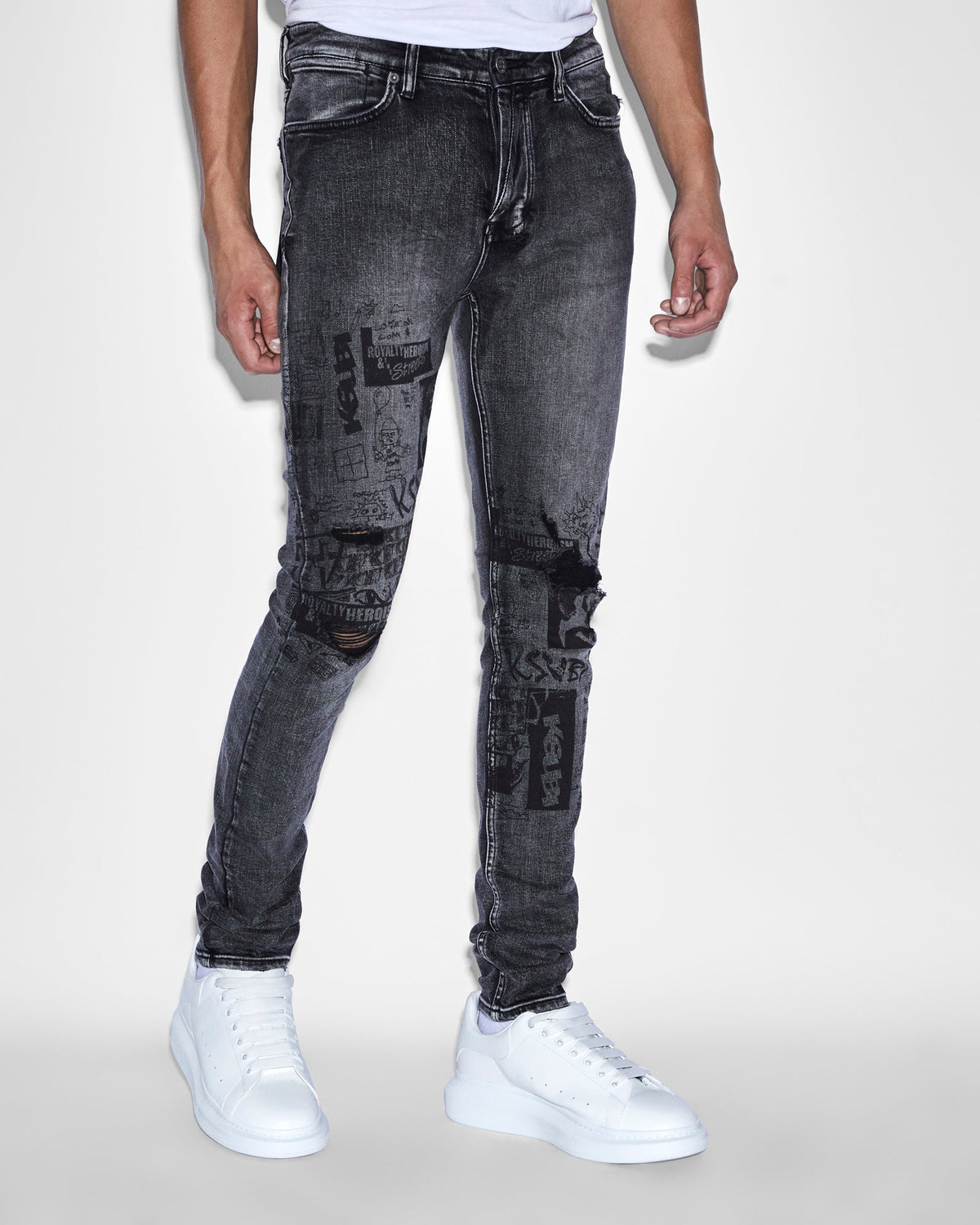 Mens Van Winkle Mash Up Skinny Denim Jeans - Black