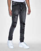 Mens Van Winkle Mash Up Skinny Denim Jeans - Black