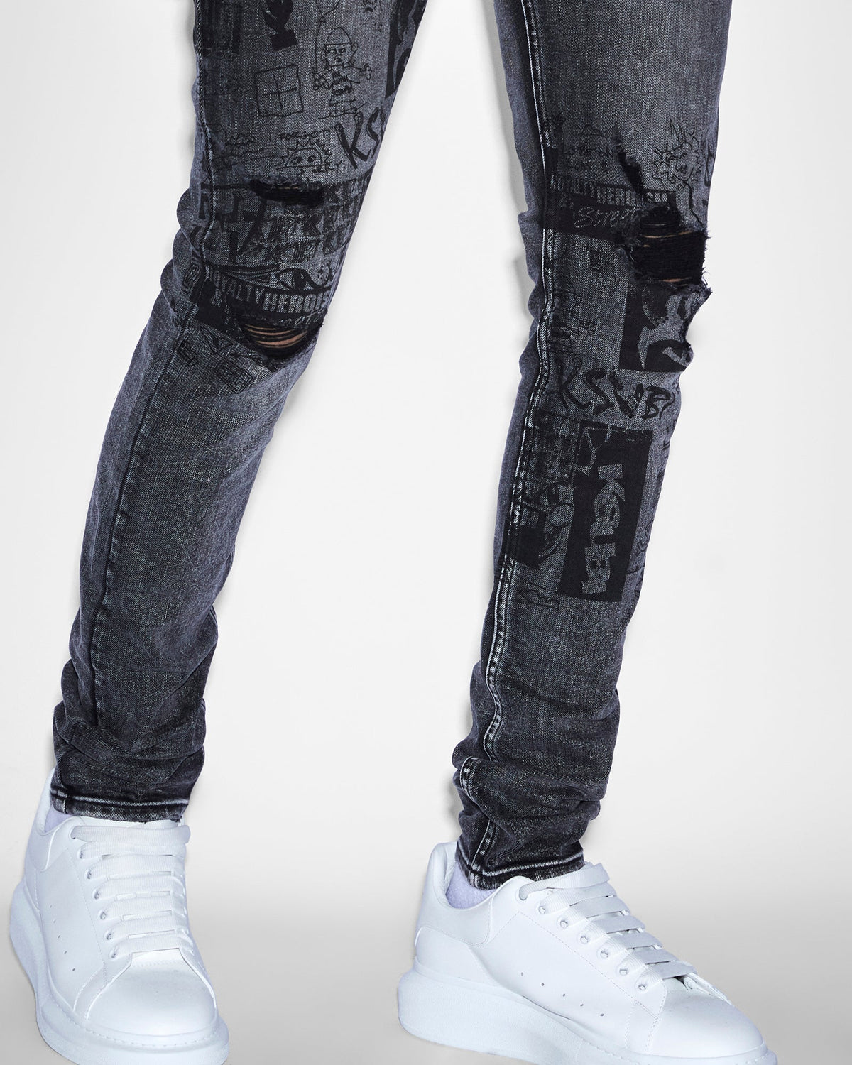 Mens Van Winkle Mash Up Skinny Denim Jeans - Black