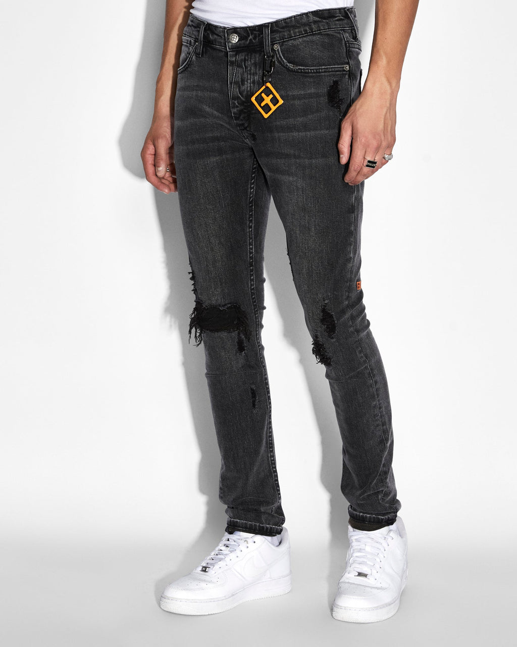 Mens Van Winkle Spray Out Orange Skinny Denim Jeans - Black