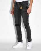 Mens Van Winkle Spray Out Orange Skinny Denim Jeans - Black