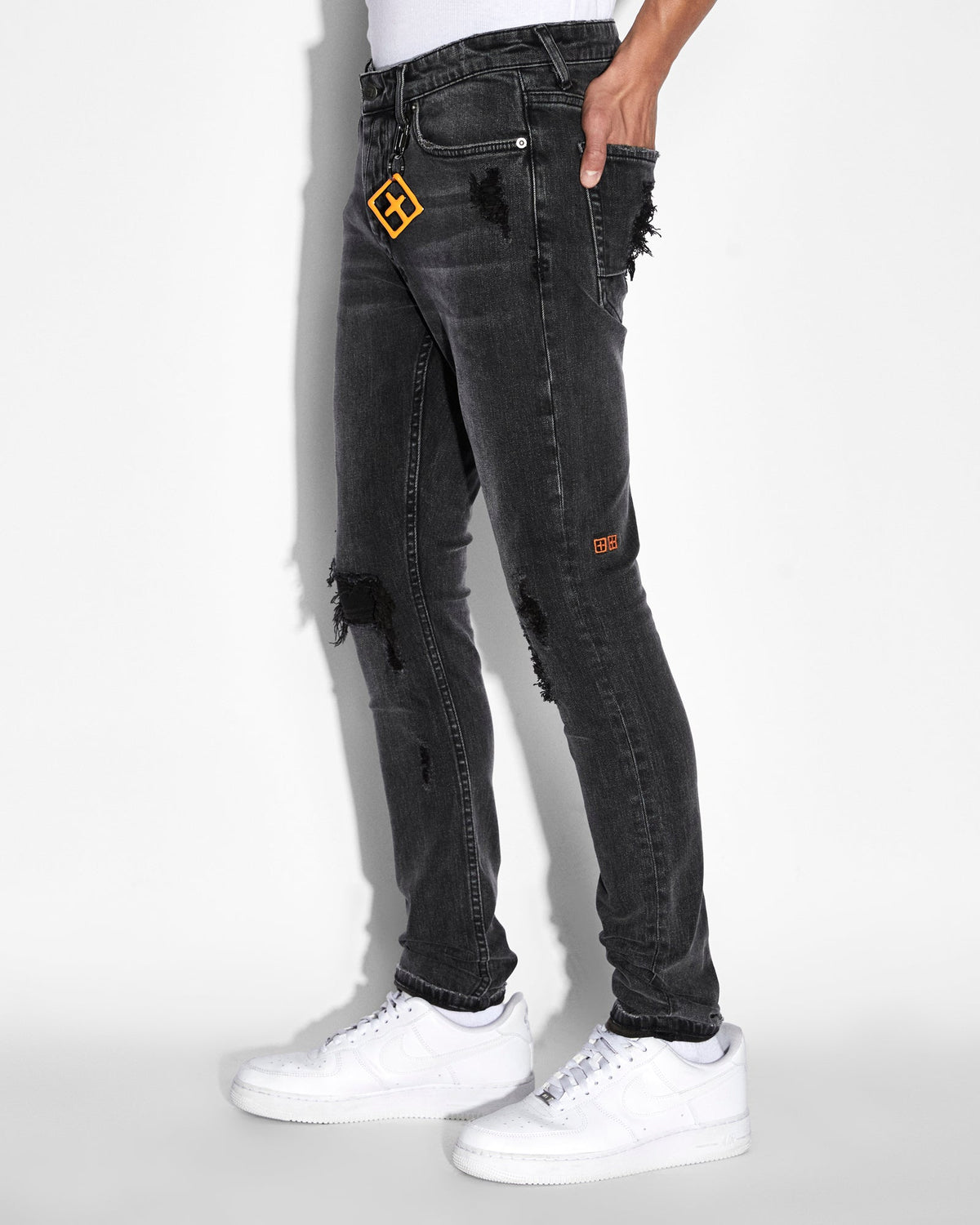 Mens Van Winkle Spray Out Orange Skinny Denim Jeans - Black