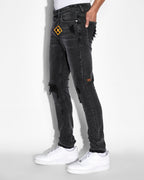Mens Van Winkle Spray Out Orange Skinny Denim Jeans - Black