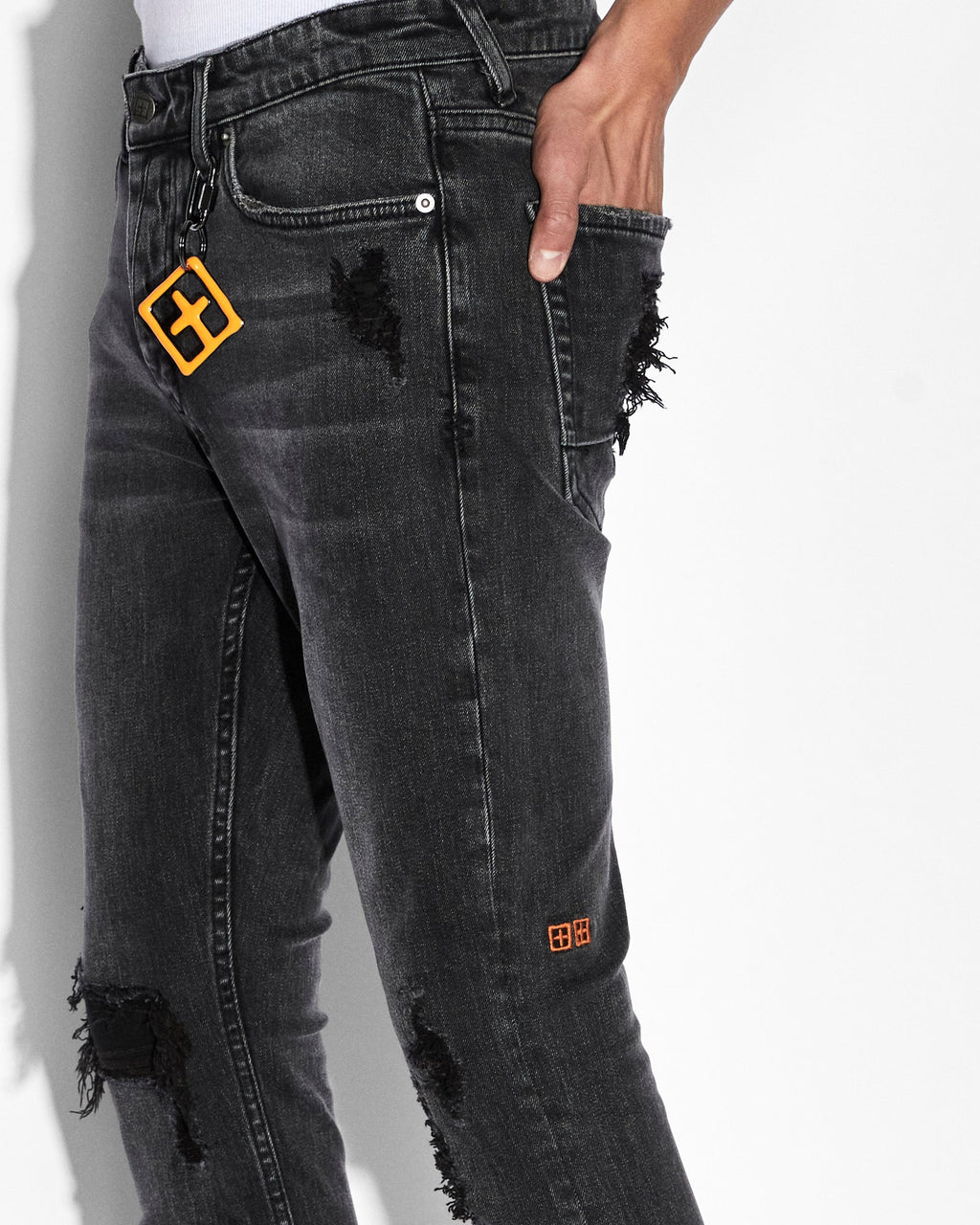 Mens Van Winkle Spray Out Orange Skinny Denim Jeans - Black