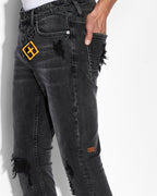 Mens Van Winkle Spray Out Orange Skinny Denim Jeans - Black