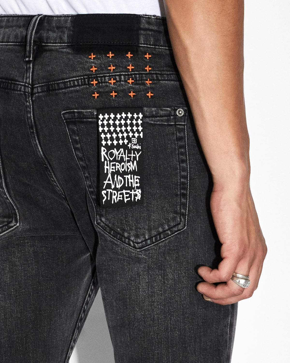 Mens Van Winkle Spray Out Orange Skinny Denim Jeans - Black