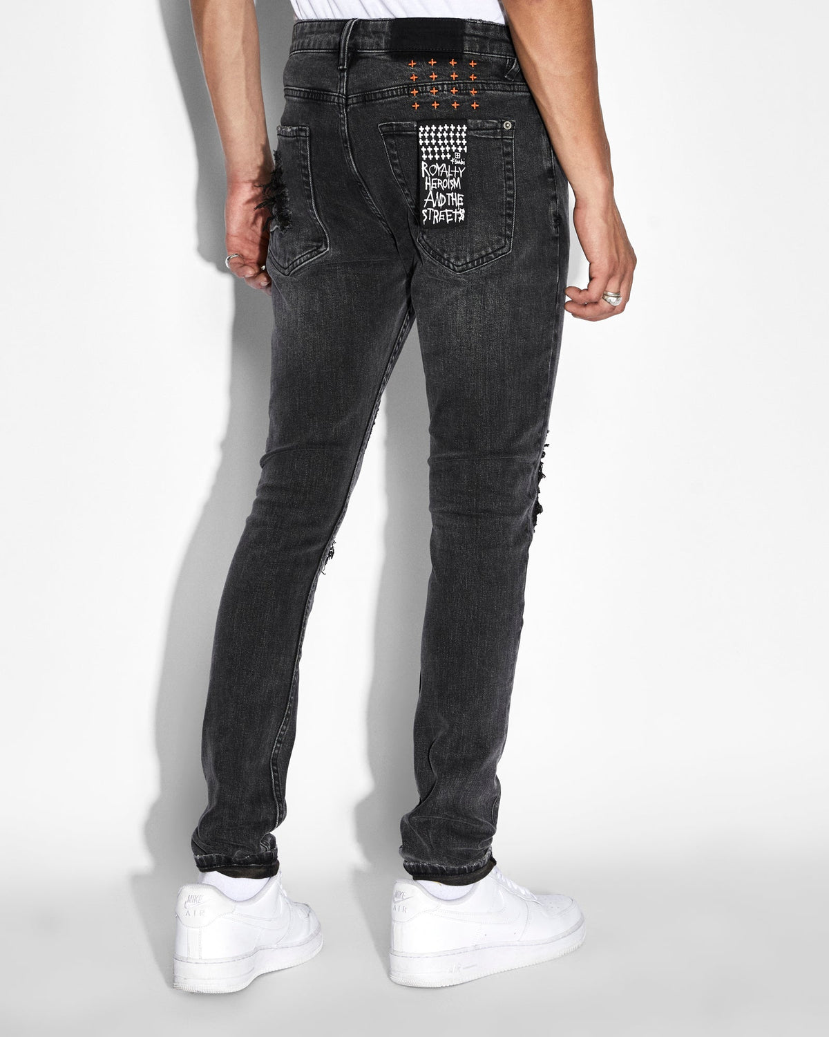 Mens Van Winkle Spray Out Orange Skinny Denim Jeans - Black