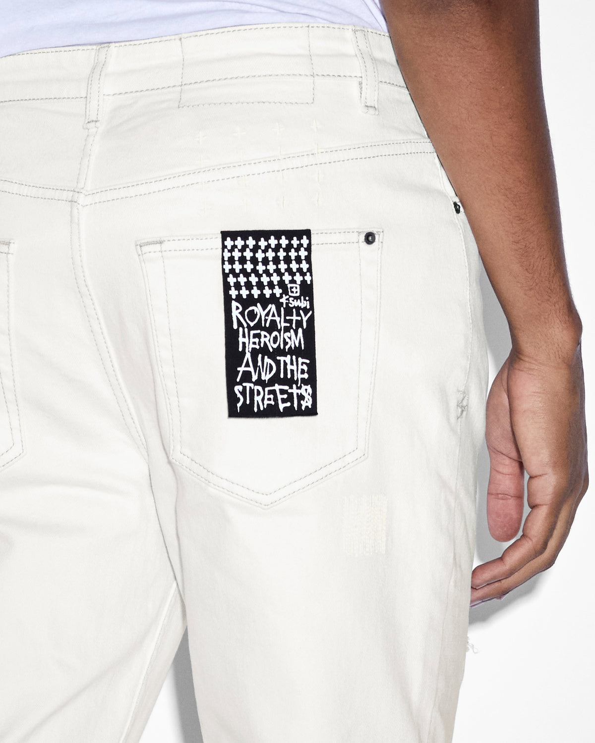 Mens Wolfgang Ivory Repair Tapered Denim Jeans - White