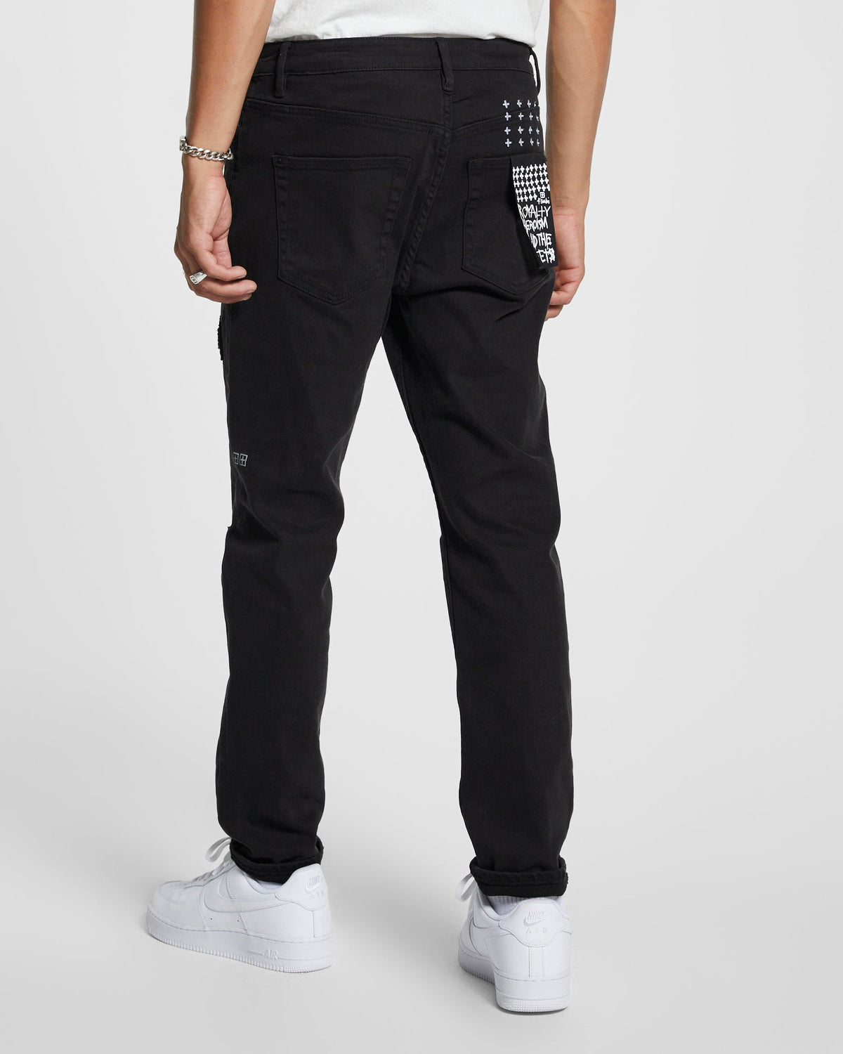 Mens Wolfgang K Patch Ace Black Tapered Denim Jeans - Black