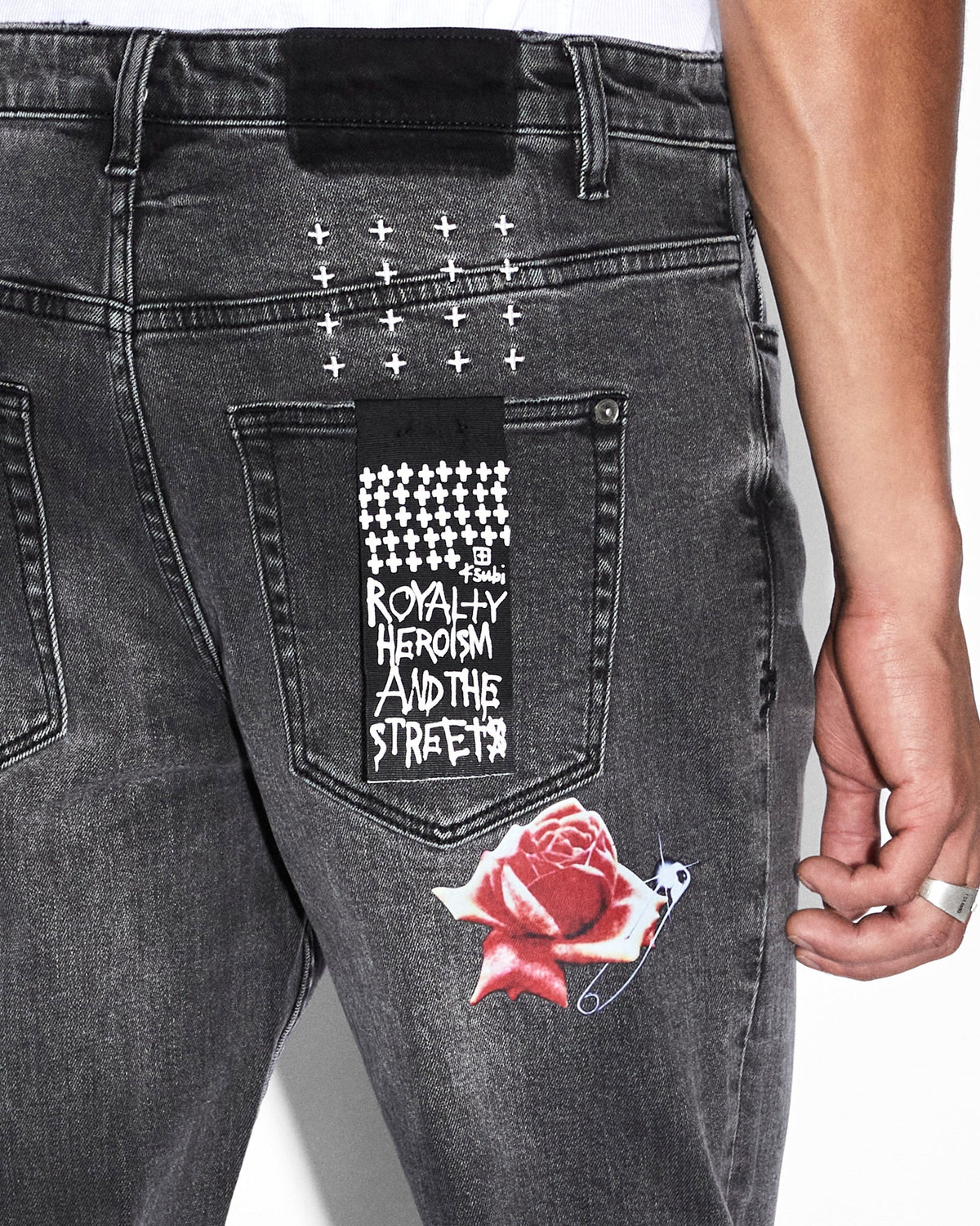 Mens Wolfgang Rose Garden Tapered Denim Jeans - Black