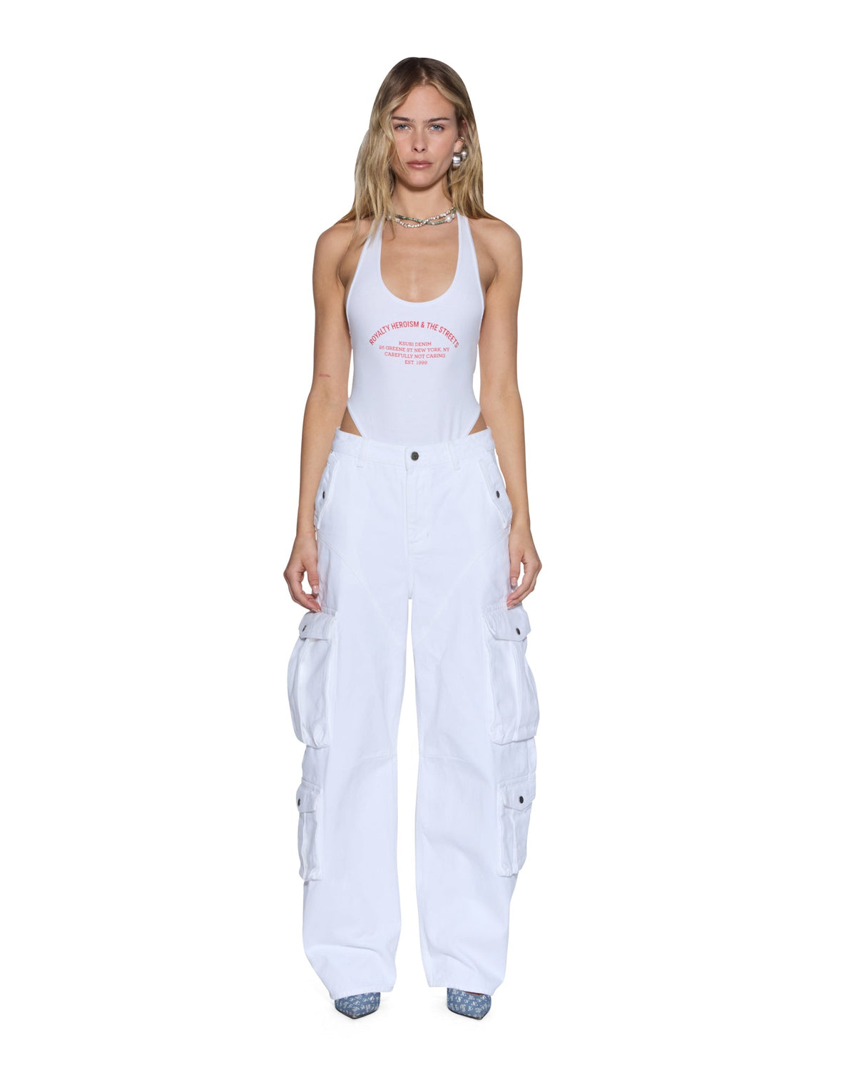 Womens Barrel Jean Cargo Fresh Barrel Leg Denim Jeans - White