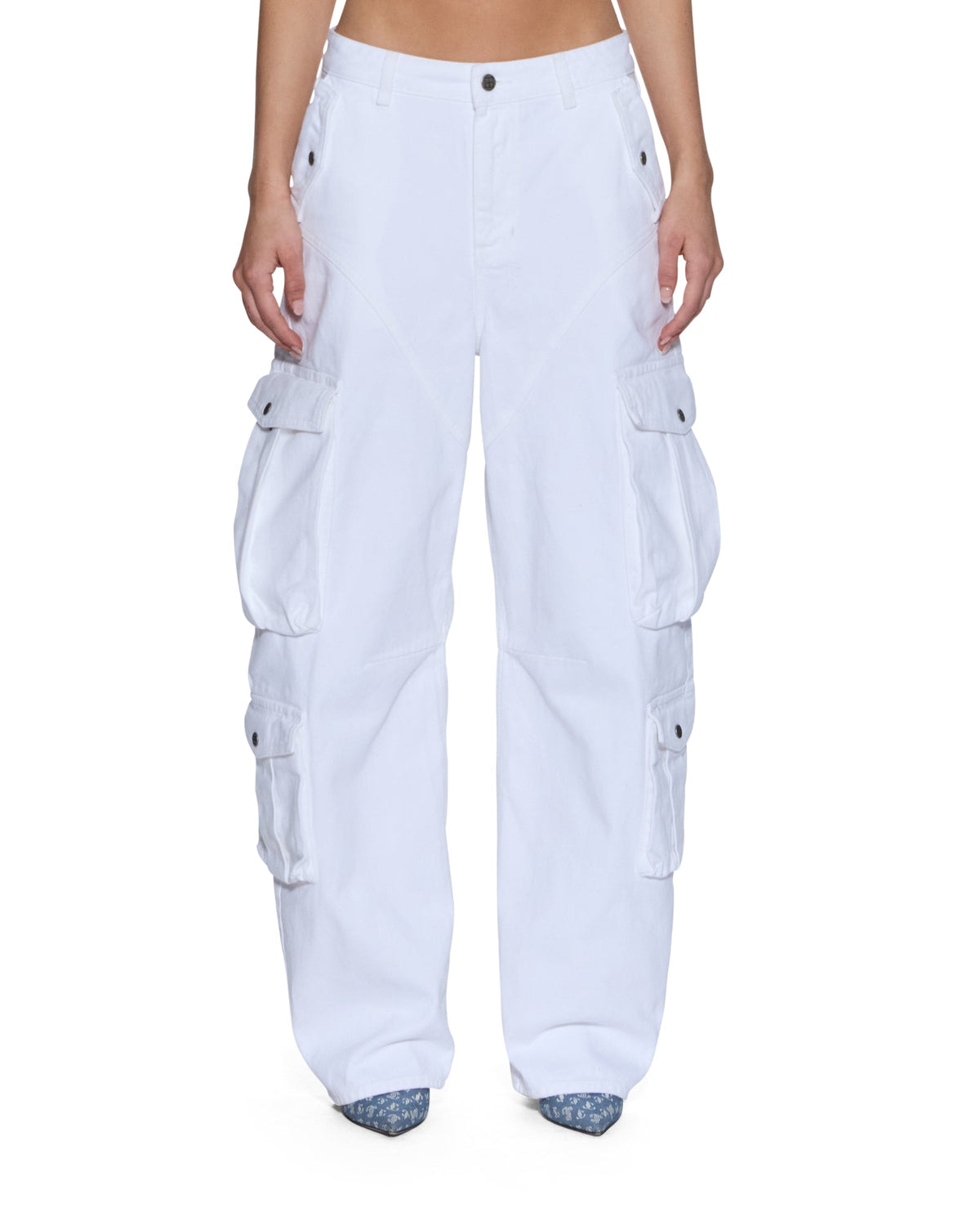 Womens Barrel Jean Cargo Fresh Barrel Leg Denim Jeans - White