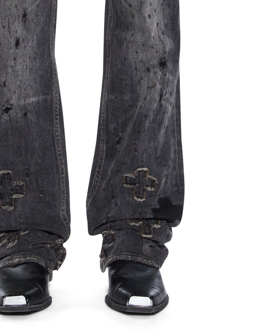 Mens Bronko Asher Black Shotgun Bootcut Denim Jeans - Grey