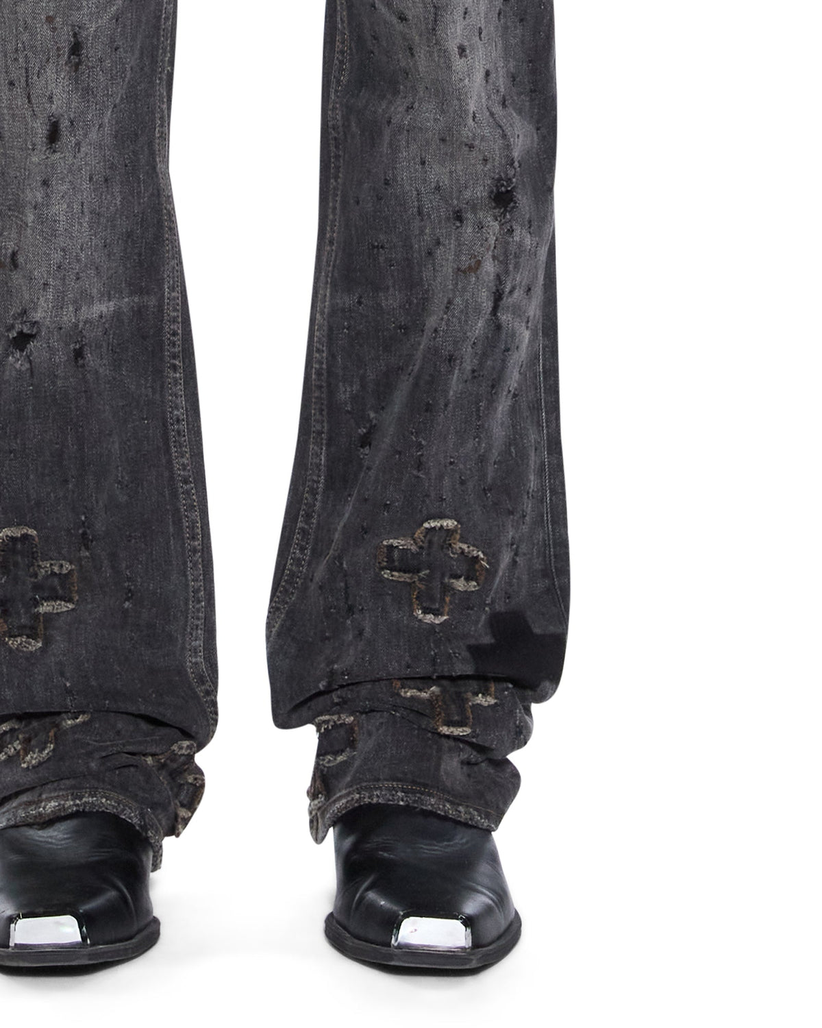Mens Bronko Asher Black Shotgun Bootcut Denim Jeans - Grey