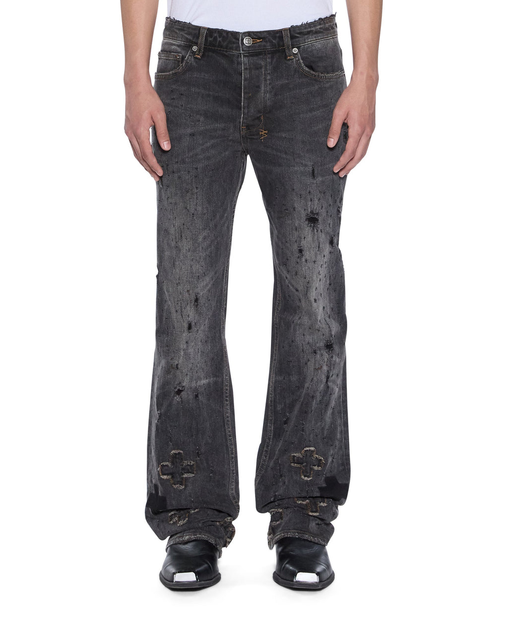 Mens Bronko Asher Black Shotgun Bootcut Denim Jeans - Grey