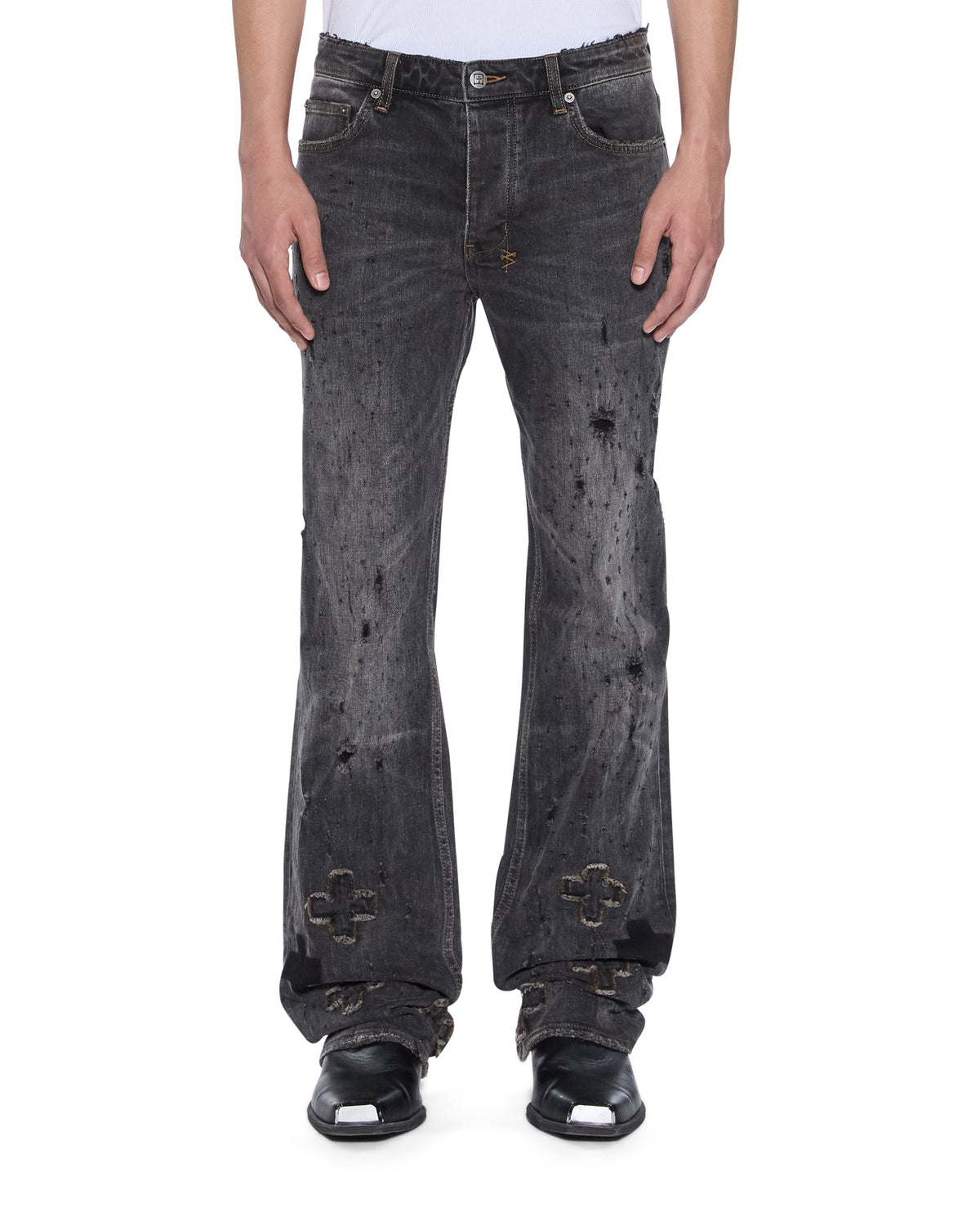 Mens Bronko Asher Black Shotgun Bootcut Denim Jeans - Grey