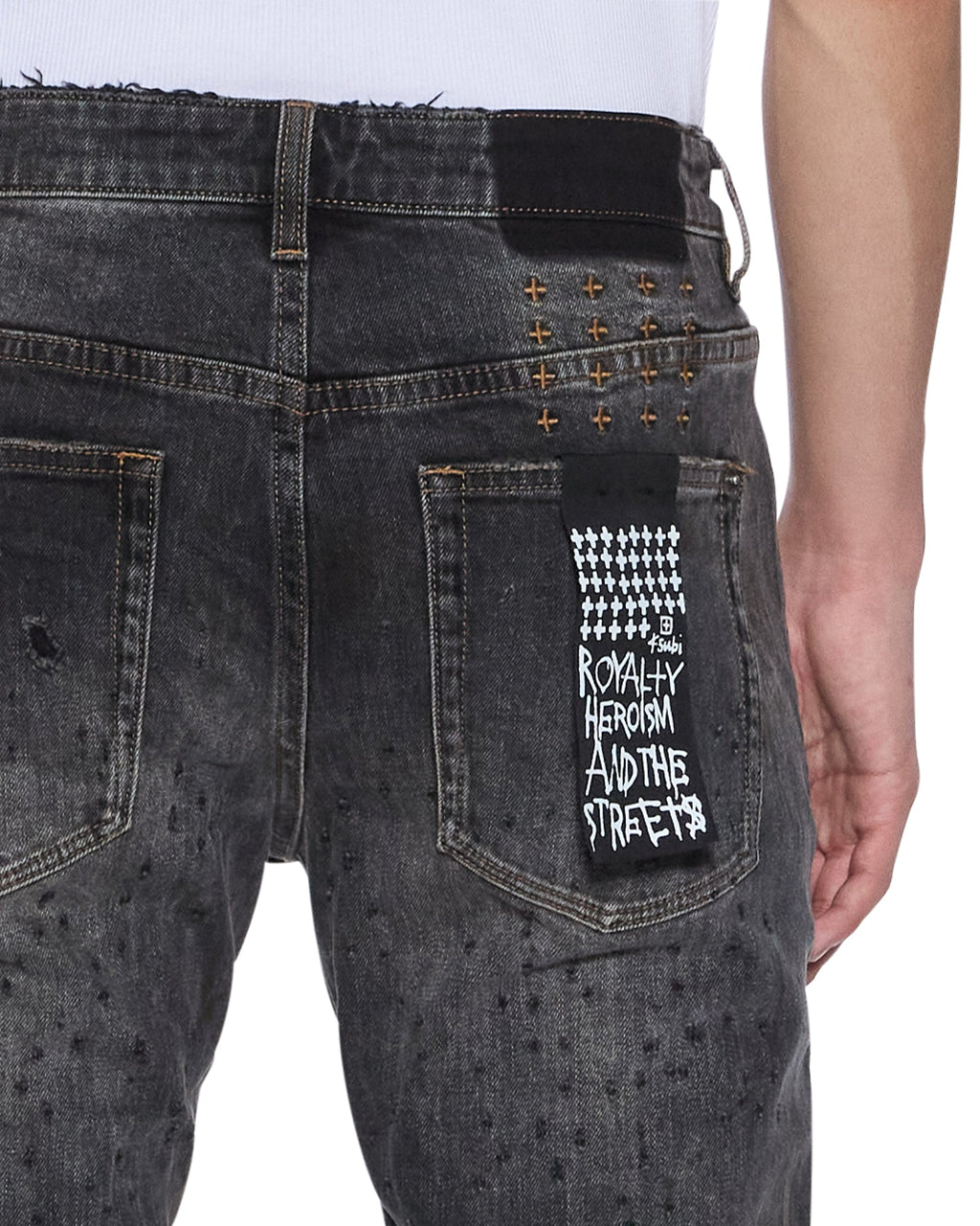 Mens Bronko Asher Black Shotgun Bootcut Denim Jeans - Grey