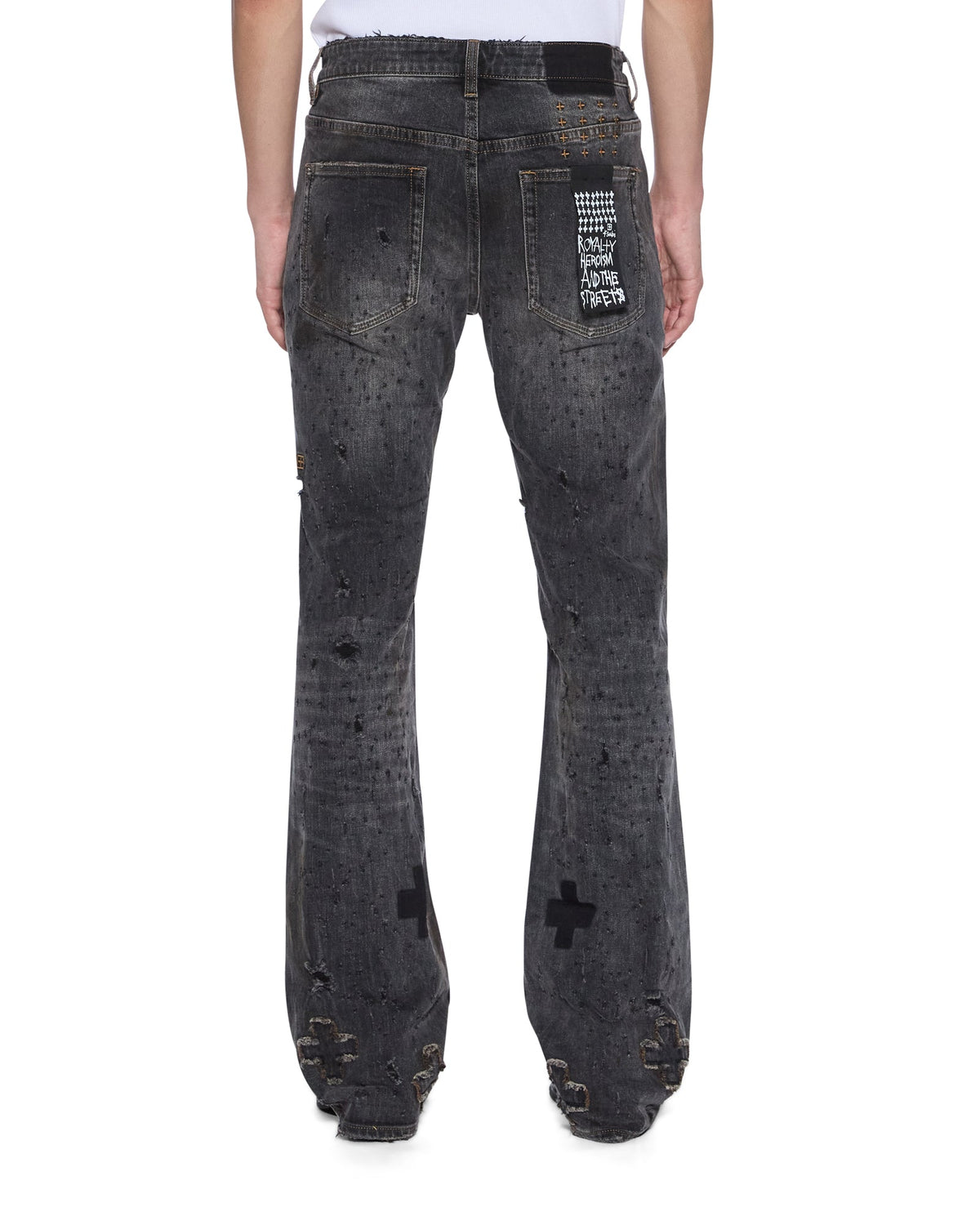 Mens Bronko Asher Black Shotgun Bootcut Denim Jeans - Grey