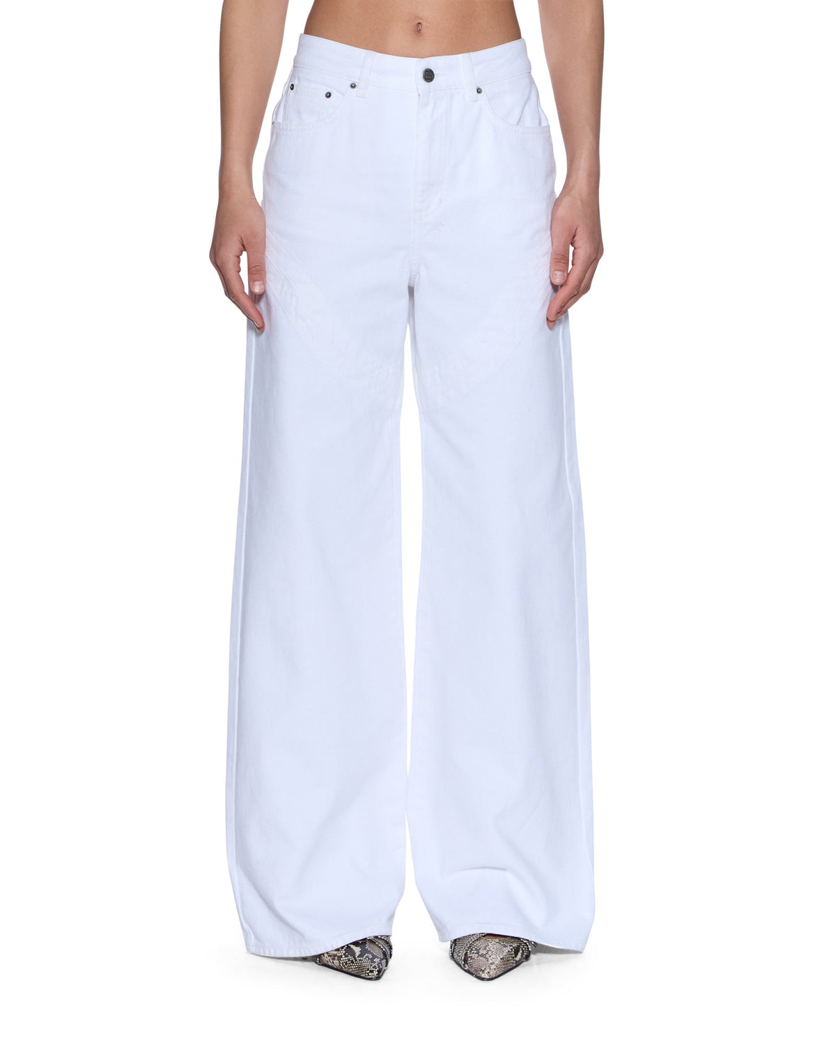 Womens Strider Saddle Fresh Wide Denim Jeans - White