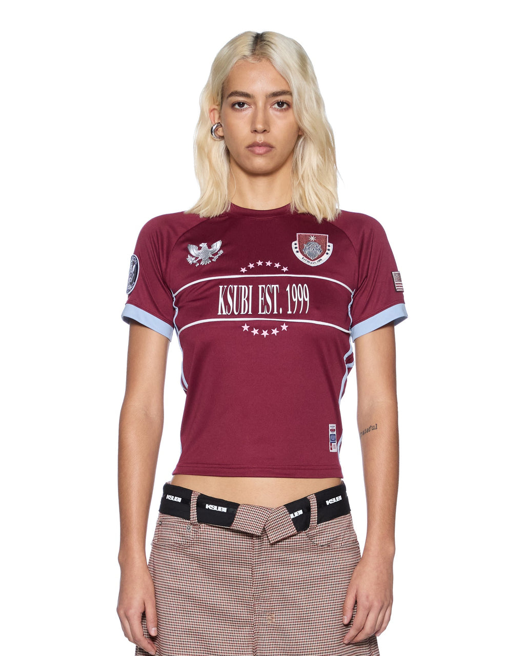Womens Surround Vision Baby Jersey Sangria Slim Tees - Burgundy