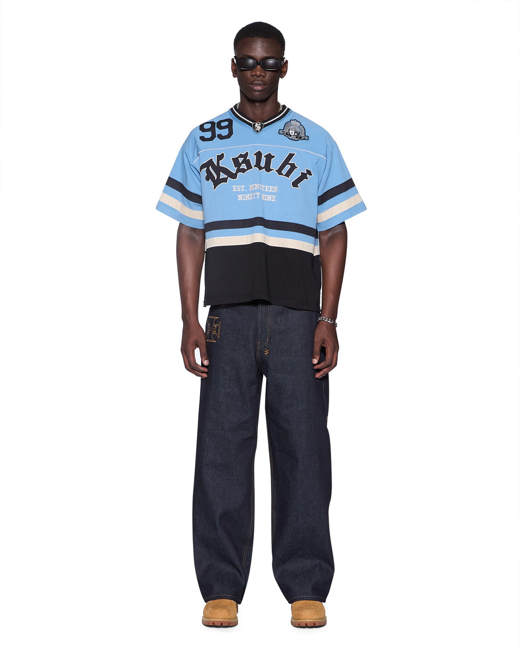 Mens Idol Duke Ss Jersey Nue Blue Boxy Fashion Tops - Blue