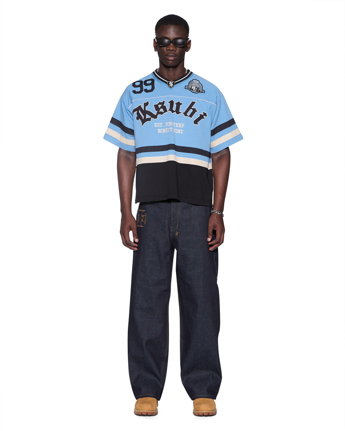 Mens Idol Duke Ss Jersey Nue Blue Boxy Fashion Tops - Blue