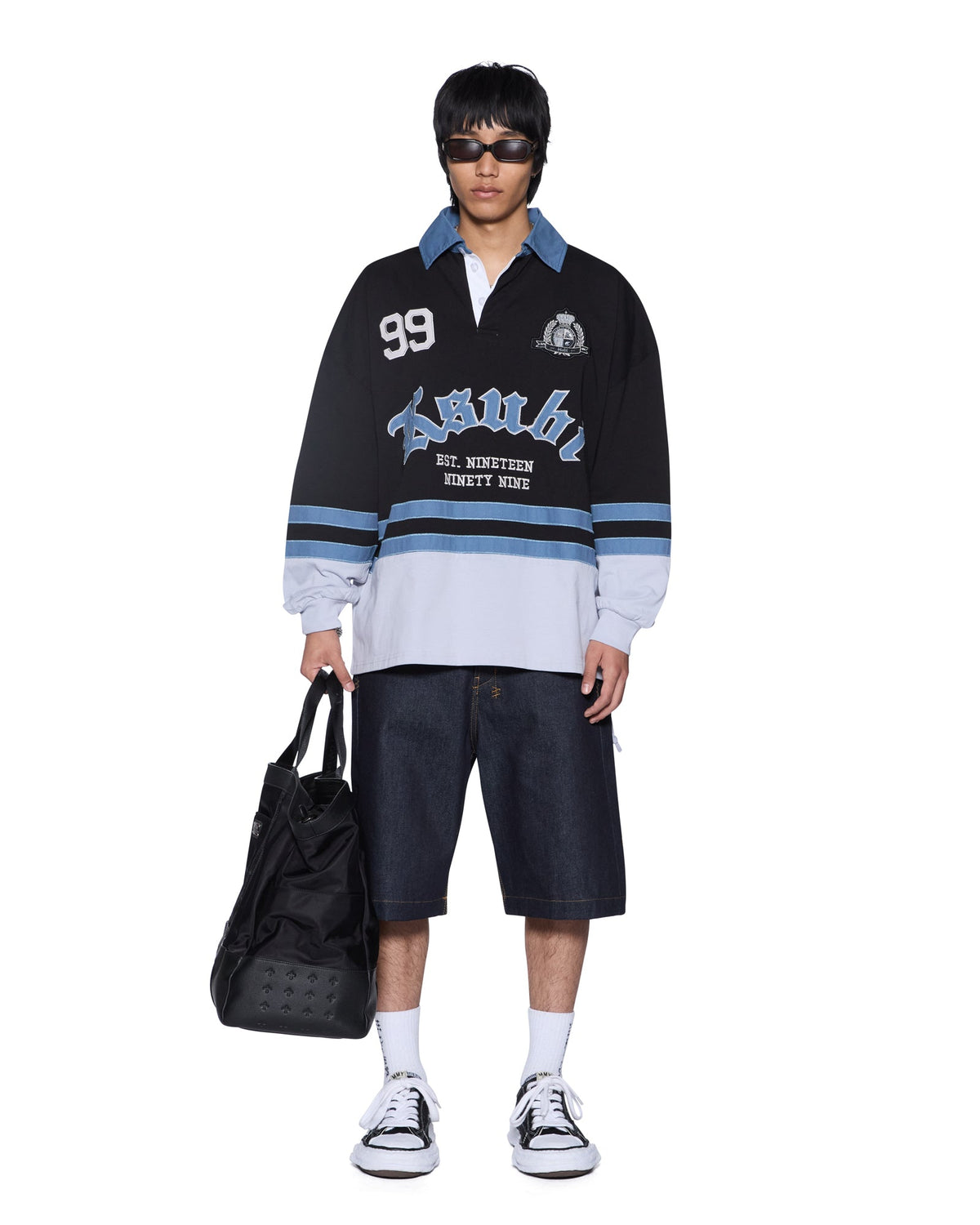 Mens Idol Ls Rugby Faded Black Relaxed Fashion Tops - Grey