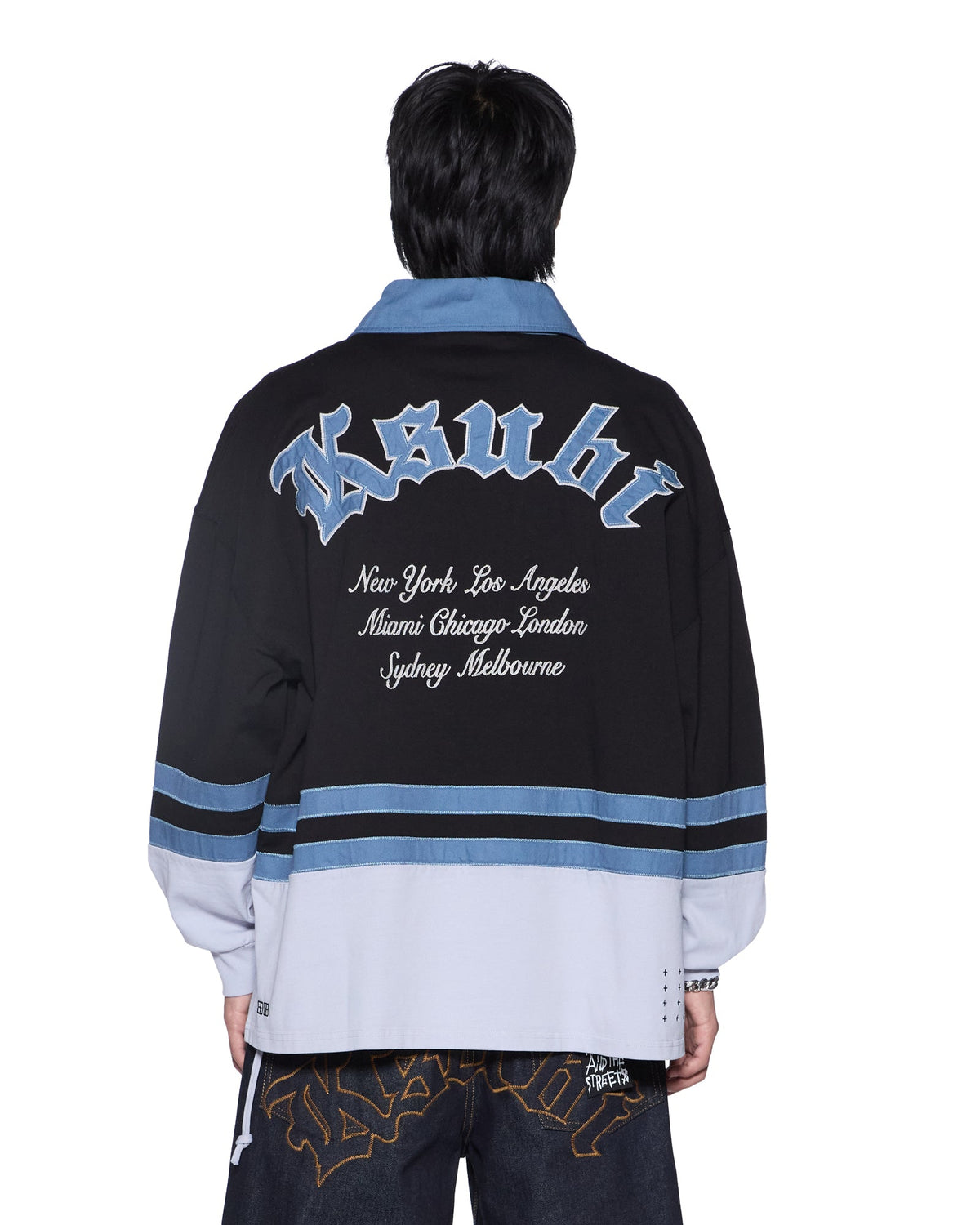 Mens Idol Ls Rugby Faded Black Relaxed Fashion Tops - Grey