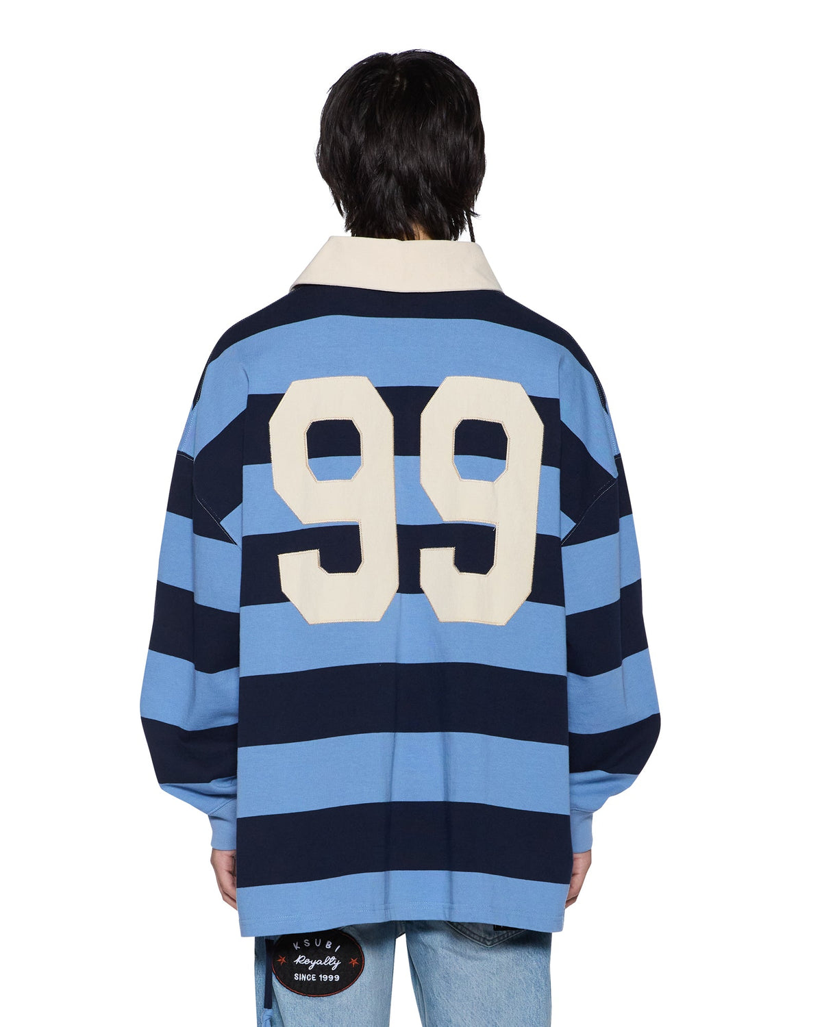 Mens Rugged Rugby Jersey Faded Ice Boxy Shirts - Blue