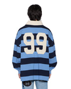 Mens Rugged Rugby Jersey Faded Ice Boxy Shirts - Blue