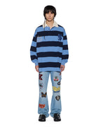 Mens Rugged Rugby Jersey Faded Ice Boxy Shirts - Blue