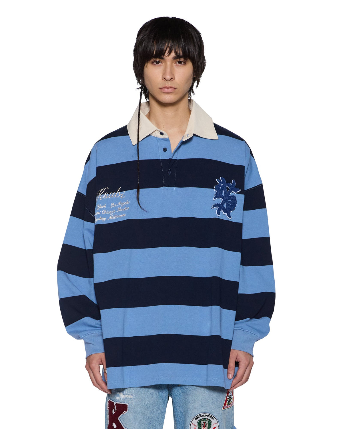 Mens Rugged Rugby Jersey Faded Ice Boxy Shirts - Blue