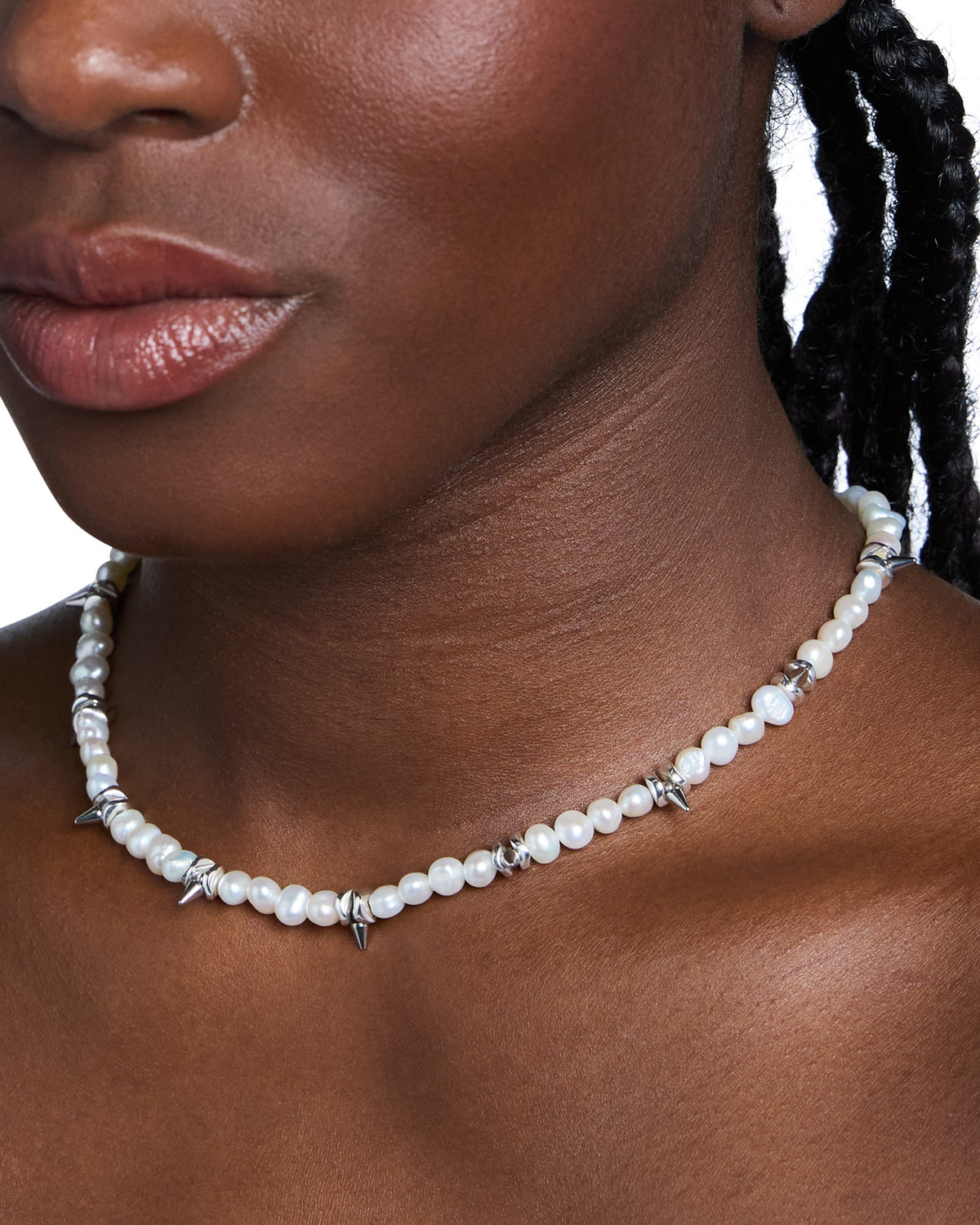Pearl Spike Choker Jewellery - Silver