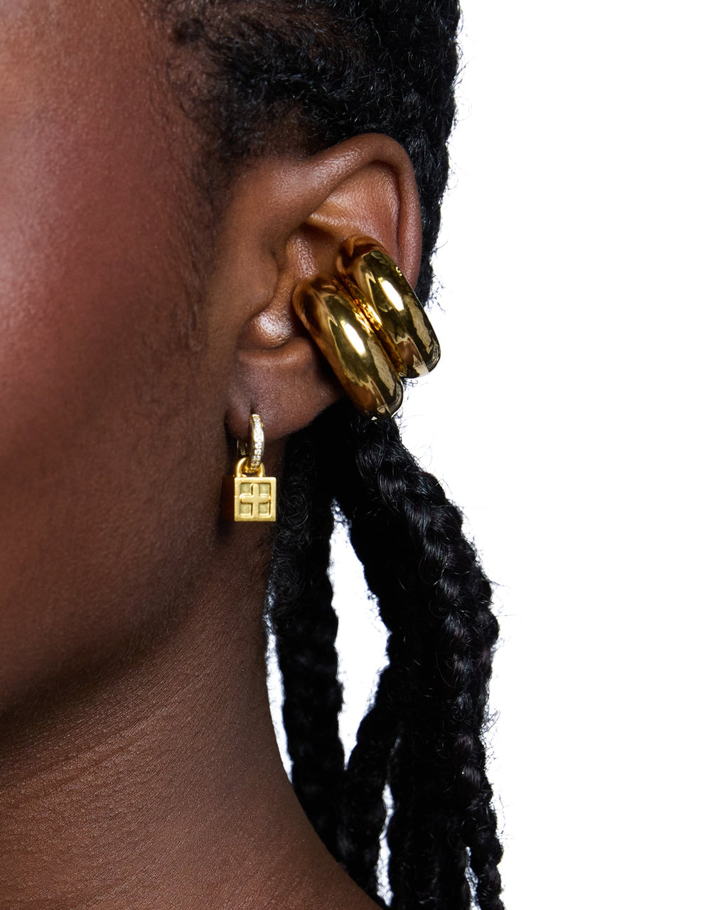 Krystal Box Cross Huggie Earings Gold Jewellery - Gold