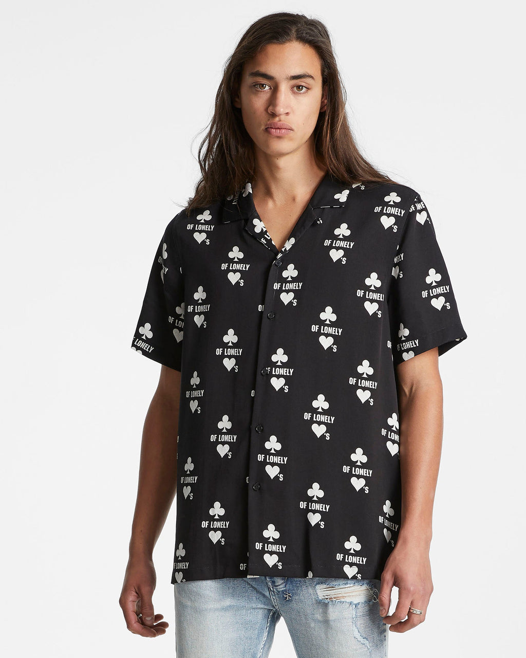 Mens Klub Of Hearts Resort Ss Shirt Black Regular Shirts - Black