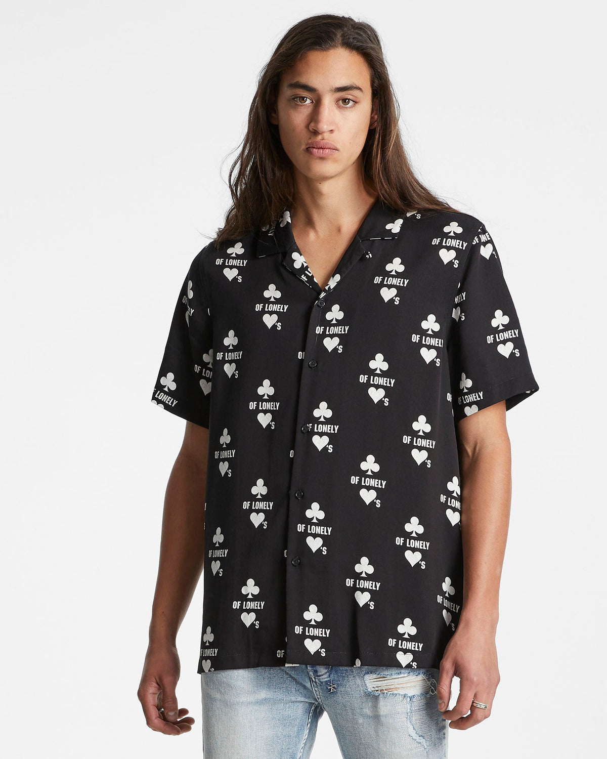 Mens Klub Of Hearts Resort Ss Shirt Black Regular Shirts - Black