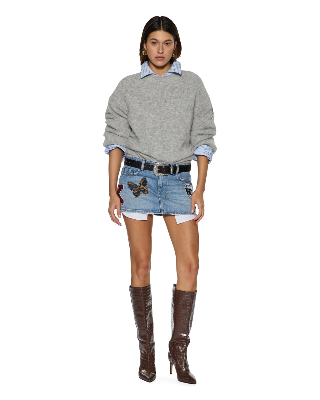 Womens Micro Mini Skirt Horizon Patch Regular Skirts - Denim