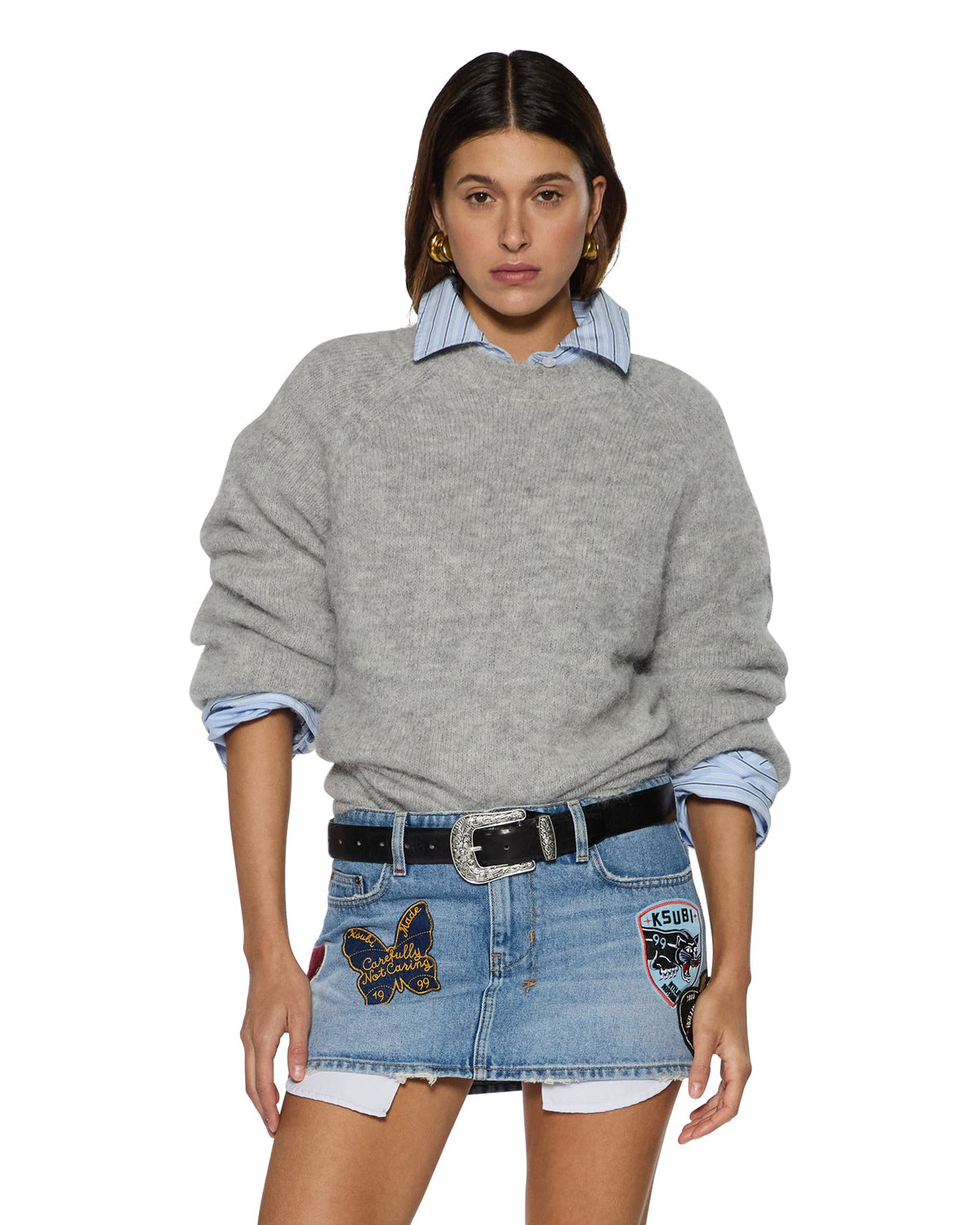 Womens Cosy Knit Light Grey Regular Knitwear - Grey