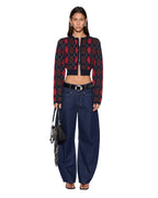 Womens Fable Cardi Red Argyle Regular Knitwear - Red