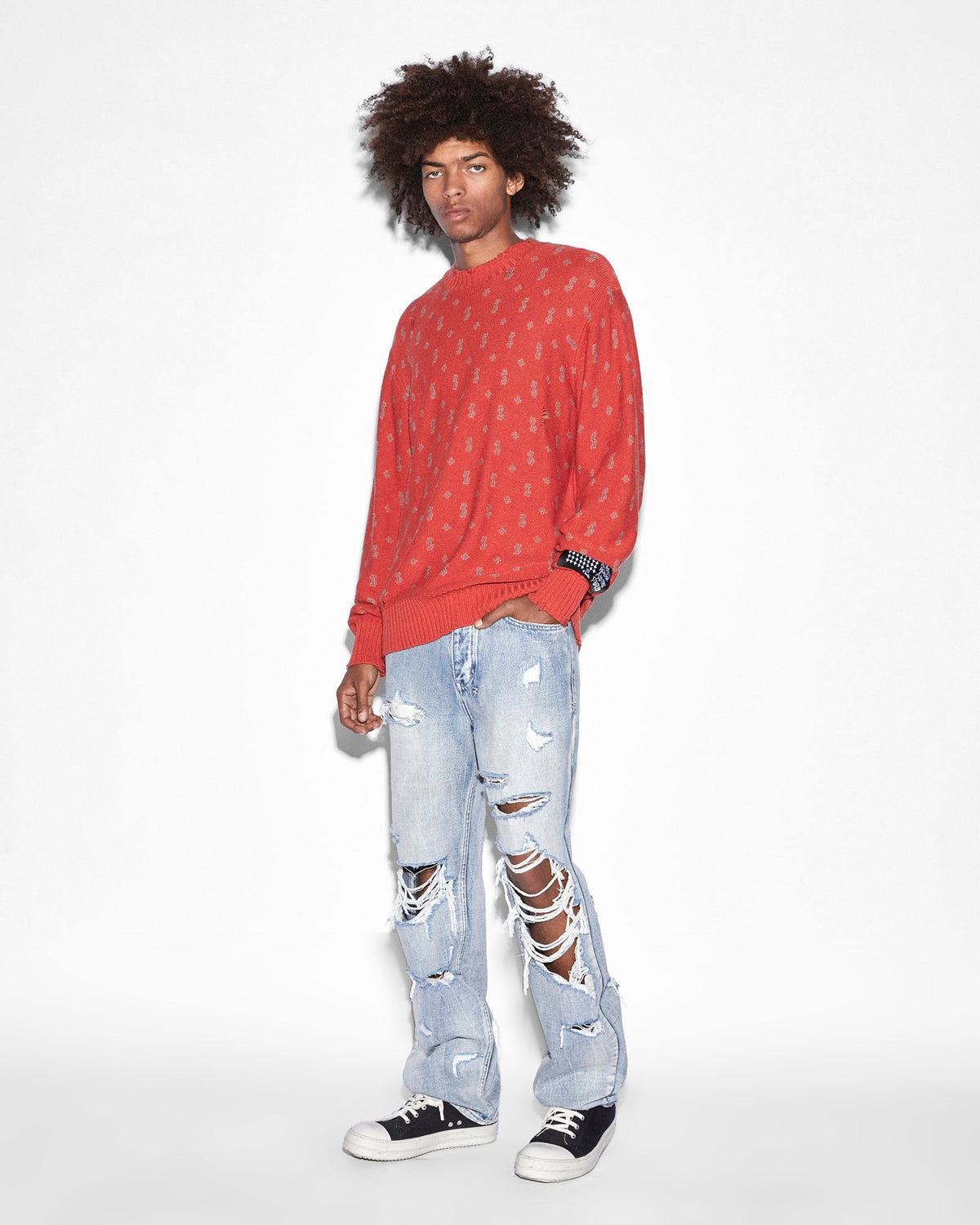 Mens Anti K Punk Blue Shred Relaxed Denim Jeans - Denim
