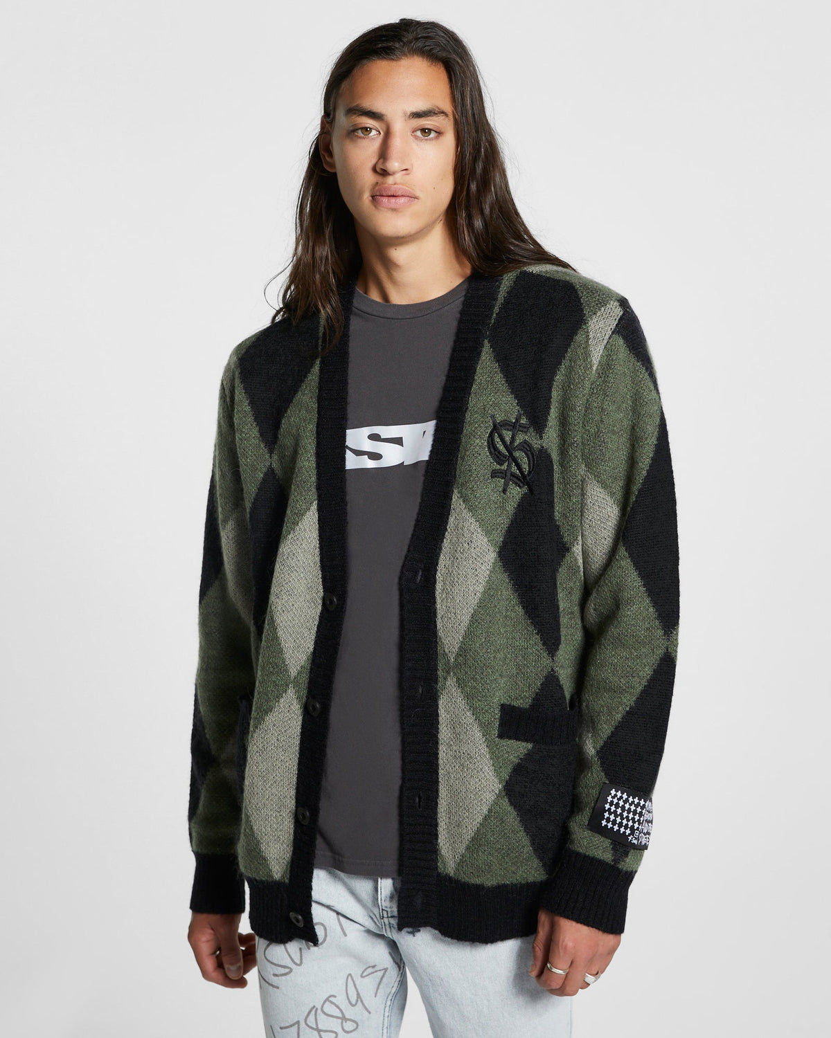 Mens Old Dollar Cardigan Green Relaxed Knitwear - Green