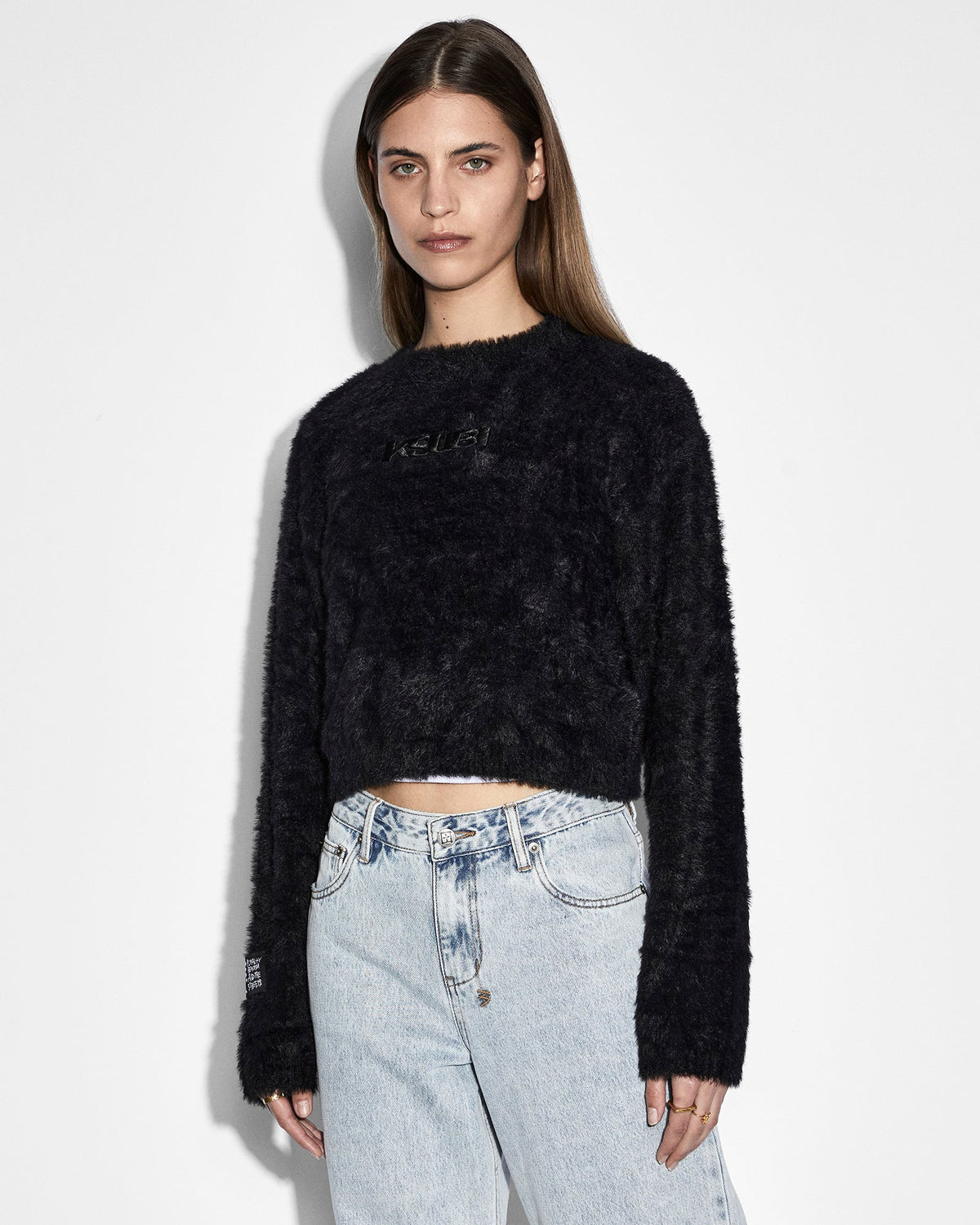 Womens Cropped Sweater Black Oversized Knitwear - Black