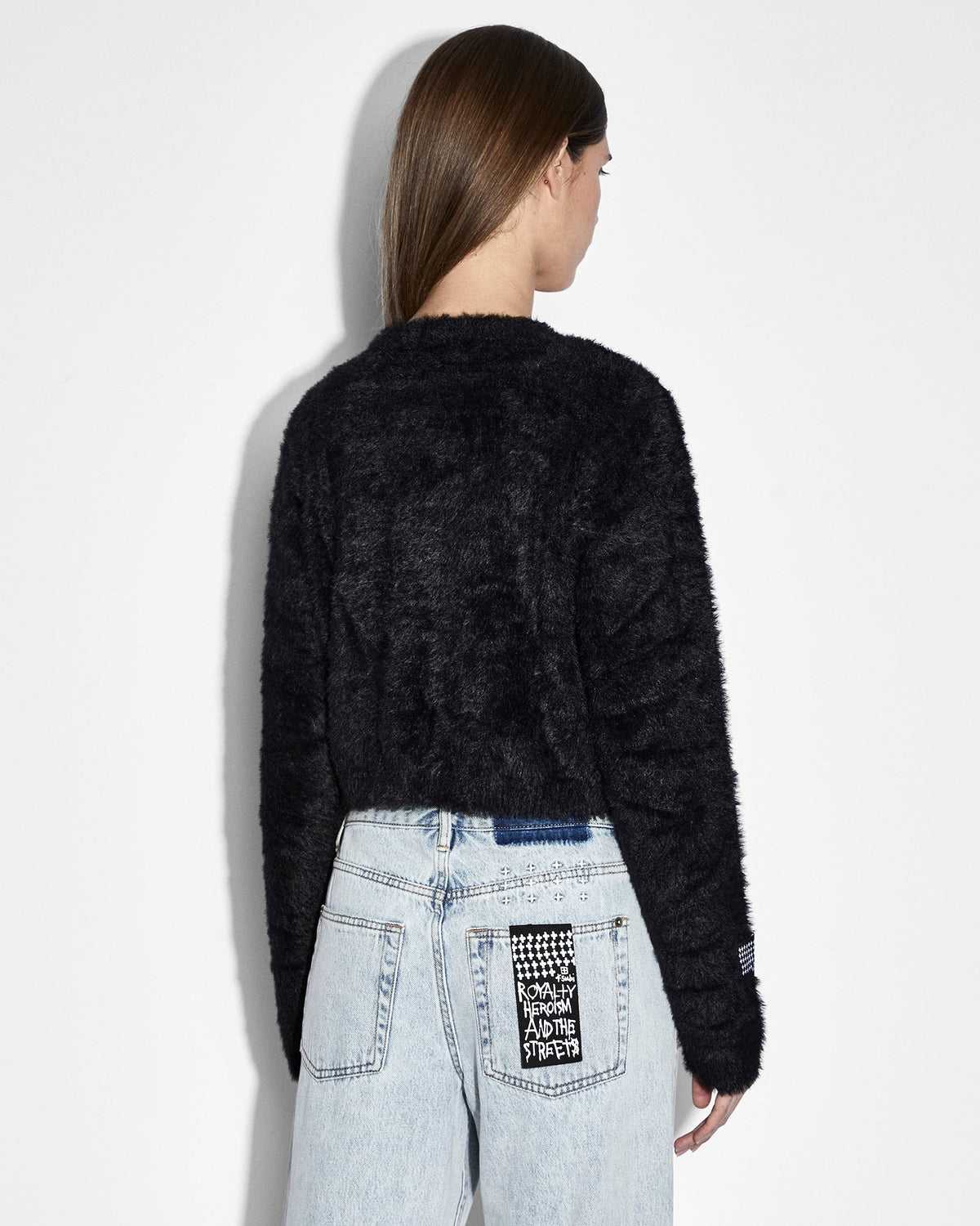 Womens Cropped Sweater Black Oversized Knitwear - Black