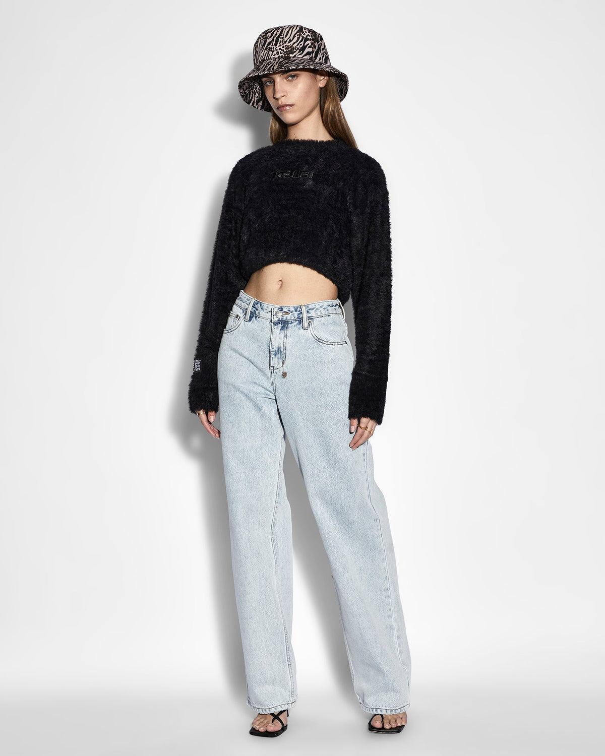 Womens Cropped Sweater Black Oversized Knitwear - Black
